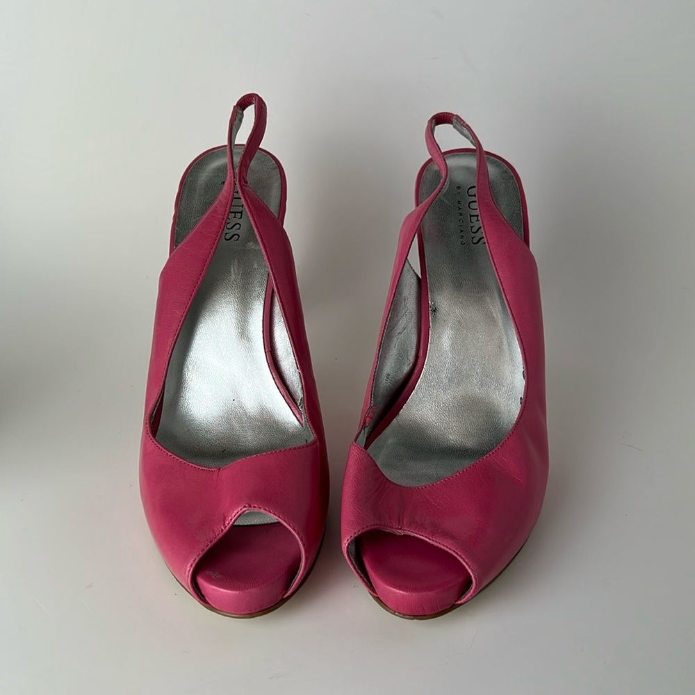 GUESS Pink Peep Toe Pinup Style Slingback Heels